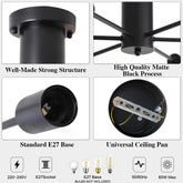 Collage of a black ceiling light fixture with features highlighted.